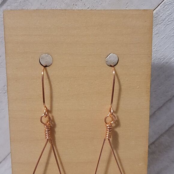 Handmade Teardrop Amethyst Dangle Earrings Copper Wire Wrapped Gemstone - Picture 2 of 8